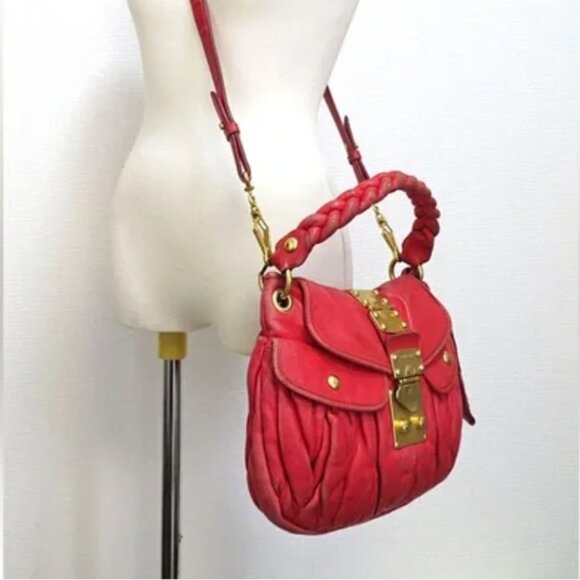 Miu Miu Matelasse Coffer Red Leather Bag - Picture 3 of 4